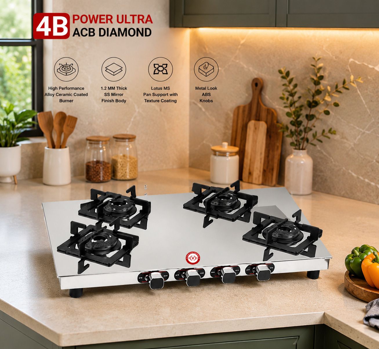 V-4B POWER ULTRA ACB DIAMOND Stainless Steel Manual Gas Stove-image-32