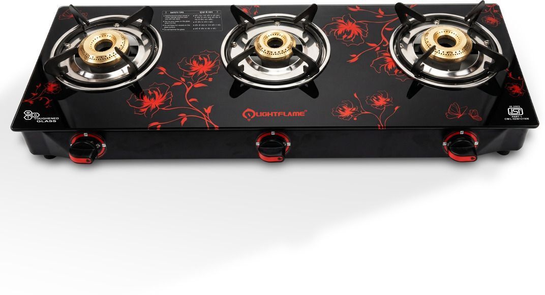 lightflame Elegant Red Floral Glass Manual Gas Stove-picture-4