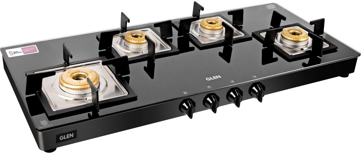 4 Burner Glass Gas Stove Extra Wide 1 High Flame 3 Forged Brass Burner Glass Manual Gas Stove-image-9