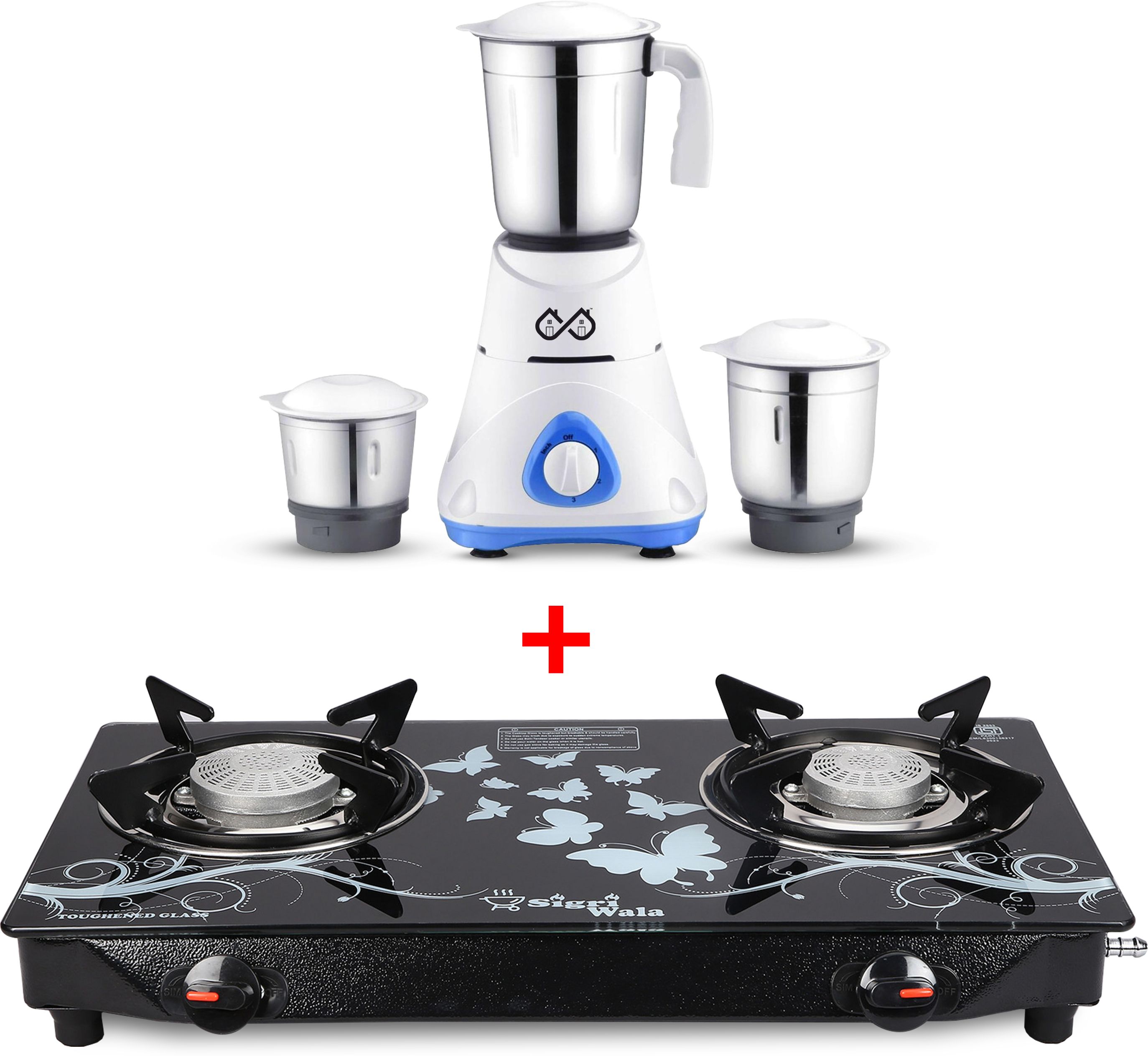 Manual Cute Design Combo + Mixer Grinder 550 watt Glass Manual Gas Stove
