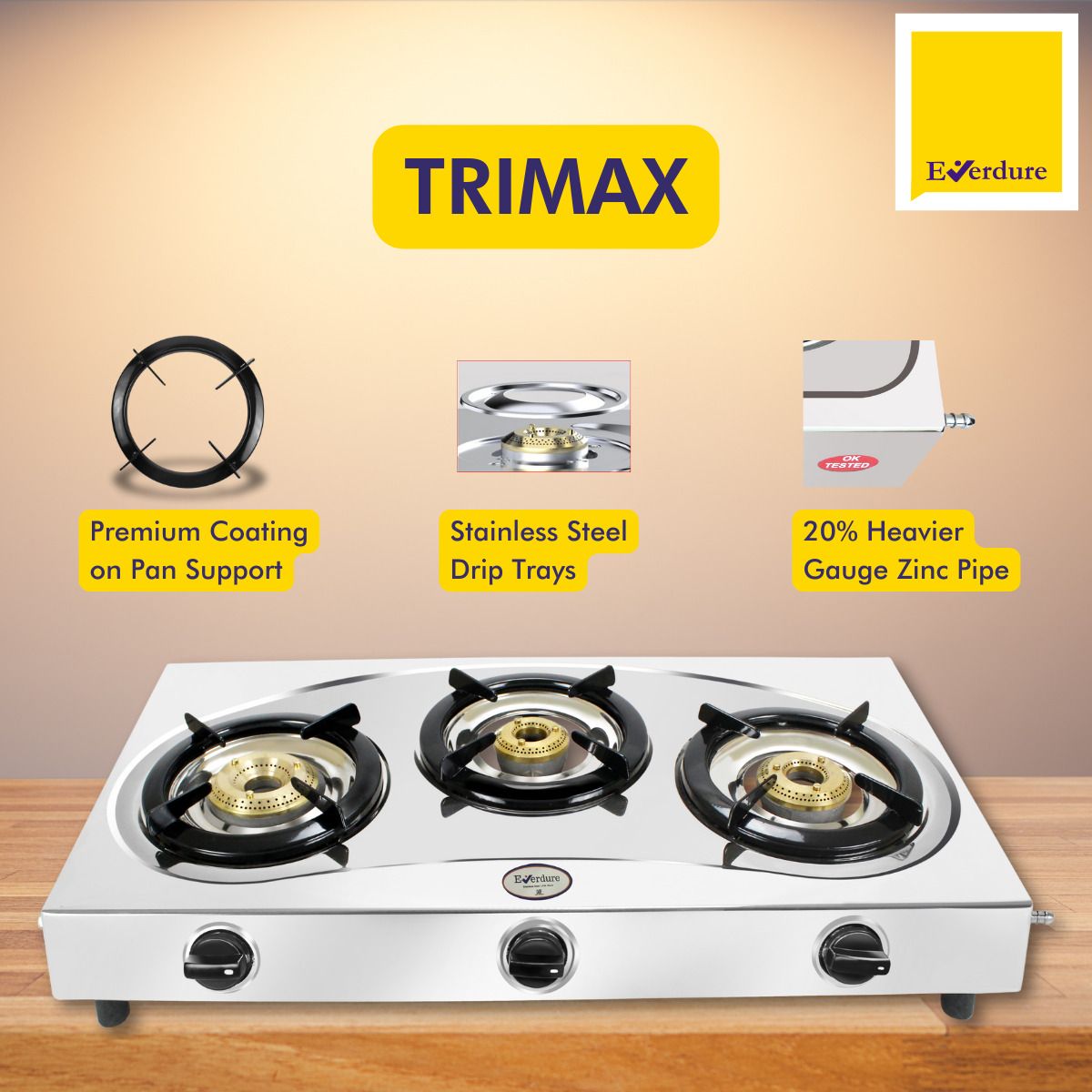 3 Burner Majestic | High Efficiency Burner | Stainless Steel Manual Gas Stove