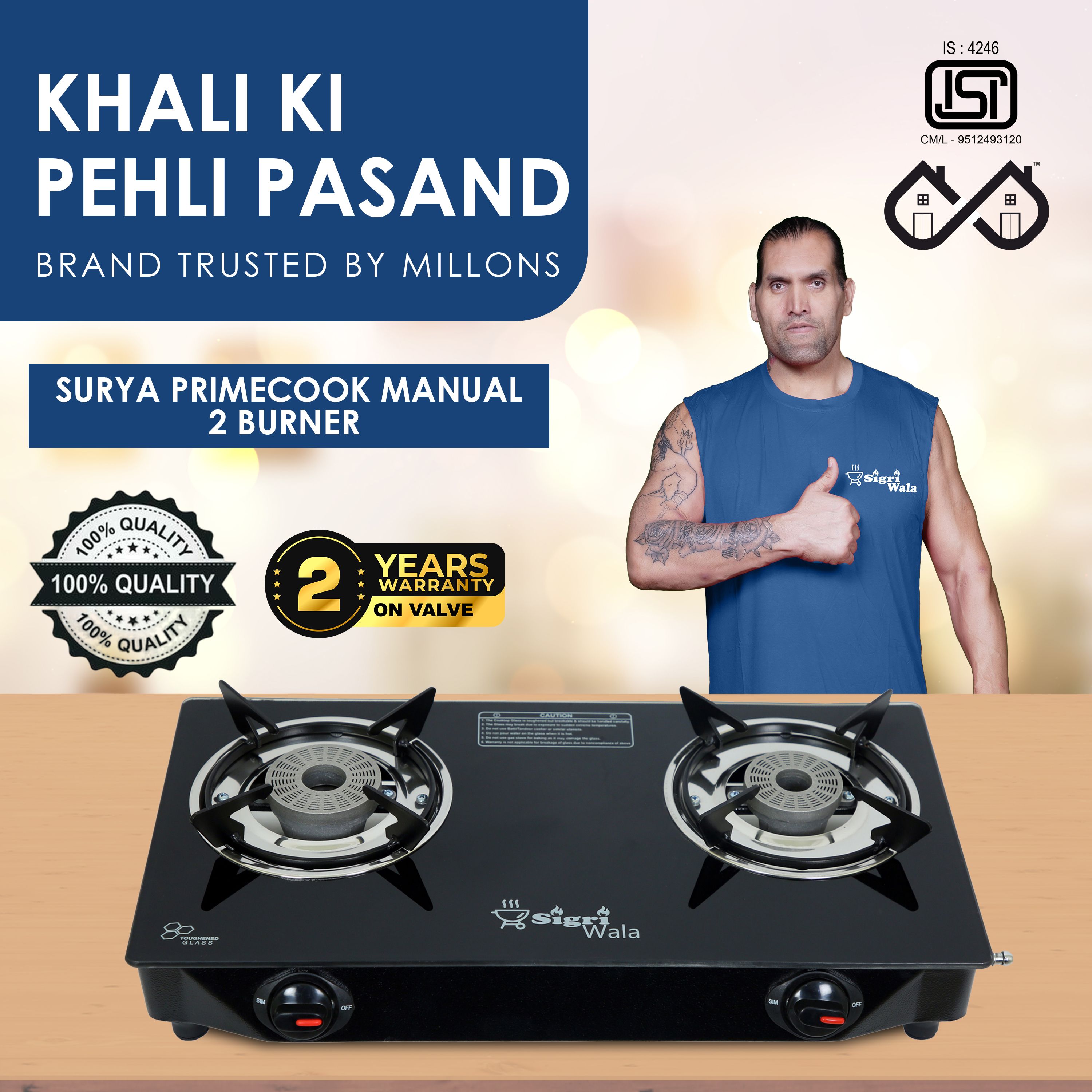 Surya Primecook Manual Cute Toughened Glass Gas Stove Glass Manual Gas Stove