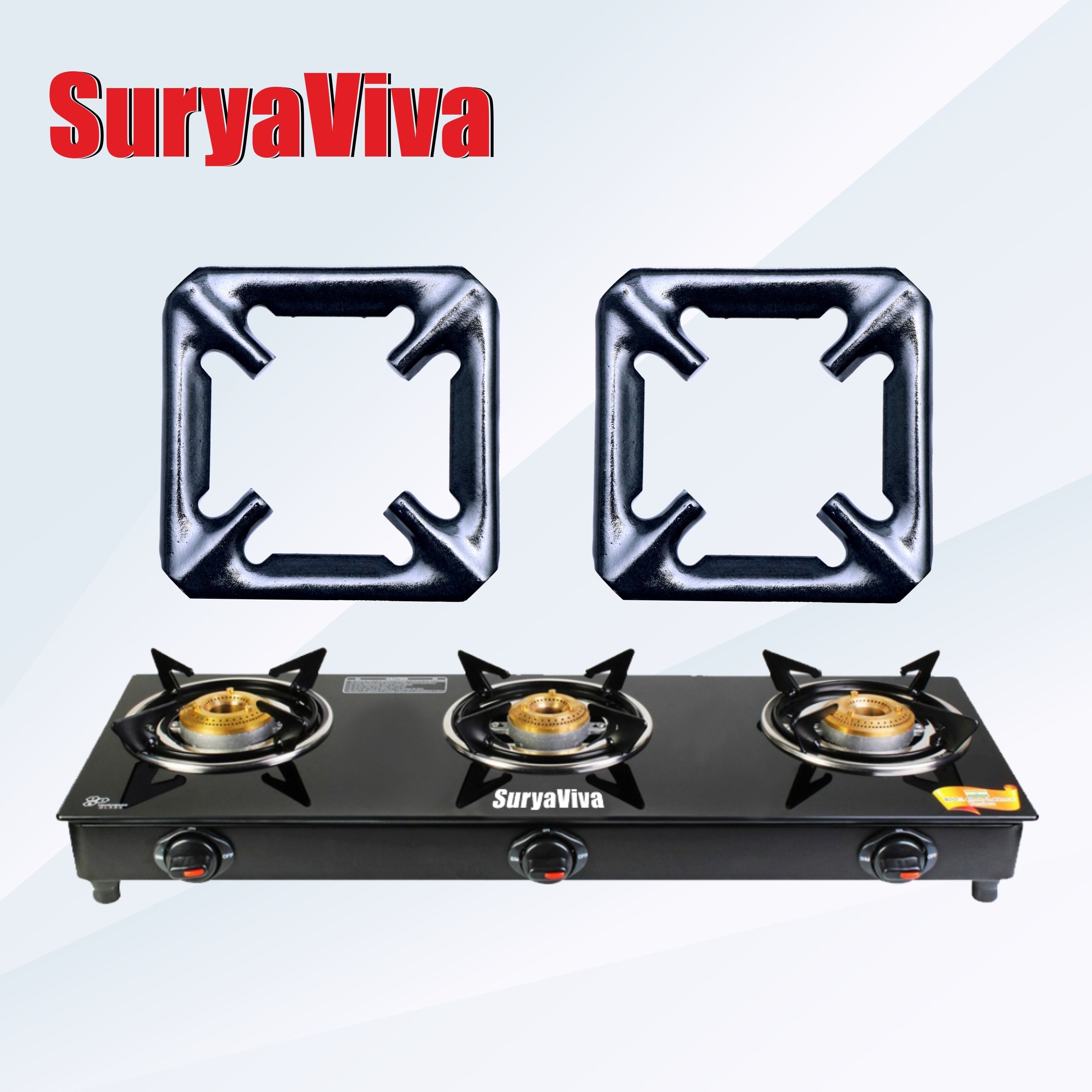 Photon 3 Burner Combo Ps ring Toughened Glass 3 Cast Iron (Igniton,Black) Glass Manual Gas Stove-image-14