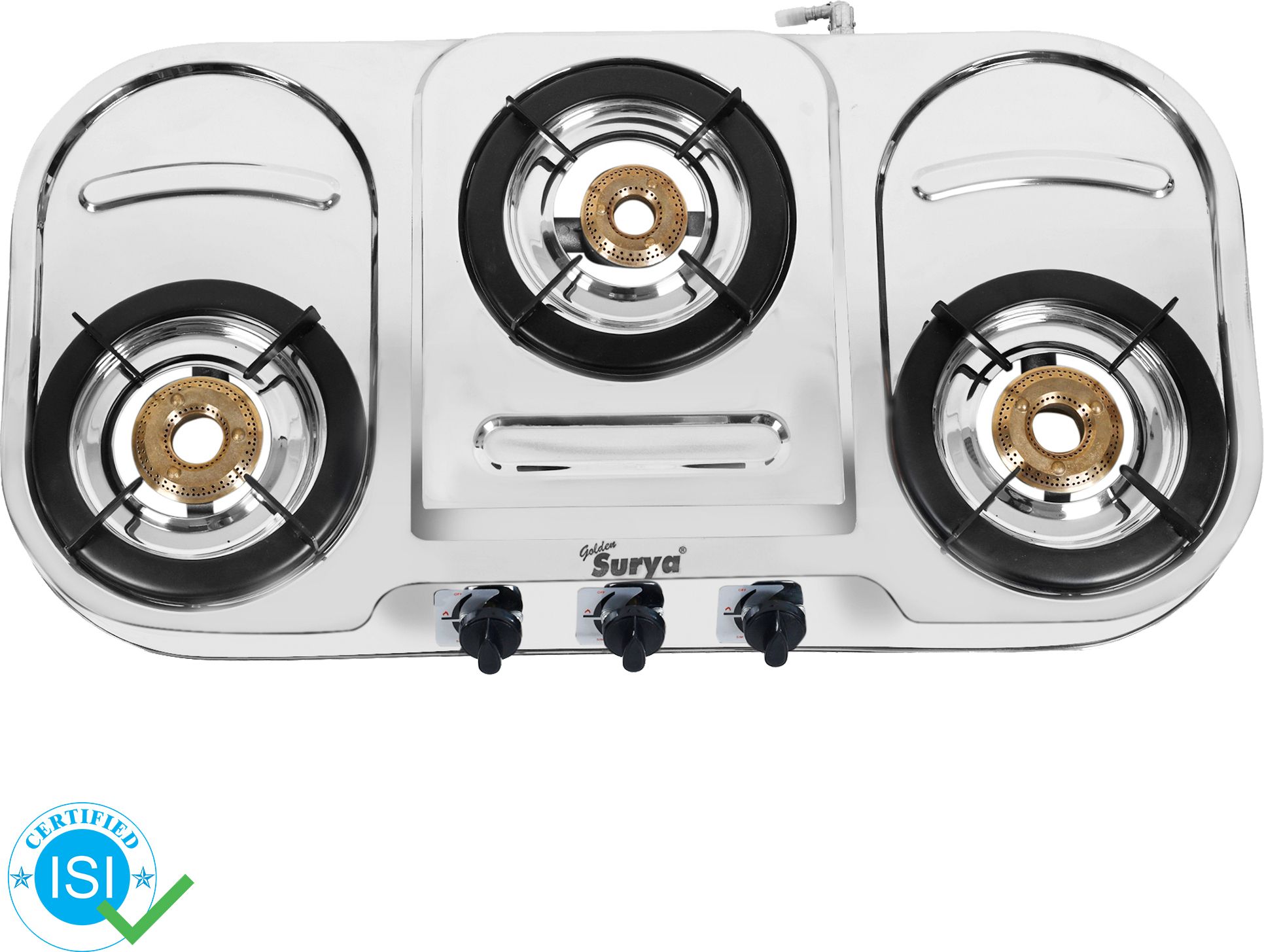 Premium Jointless Stainless Steel Body Frame, 3 Brass Burner, Manual Ignition Stainless Steel Manual Gas Stove-image-23