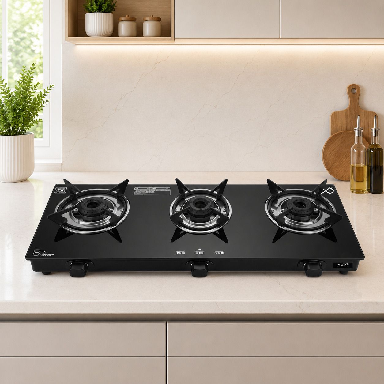 Ebony Plain Sleek Glass Manual Gas Stove-image-19