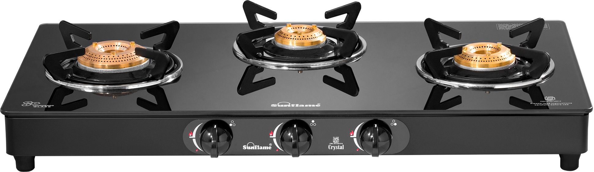 LPG Stove Crystal 3 Burner Black Glass Manual Gas Stove-image-12