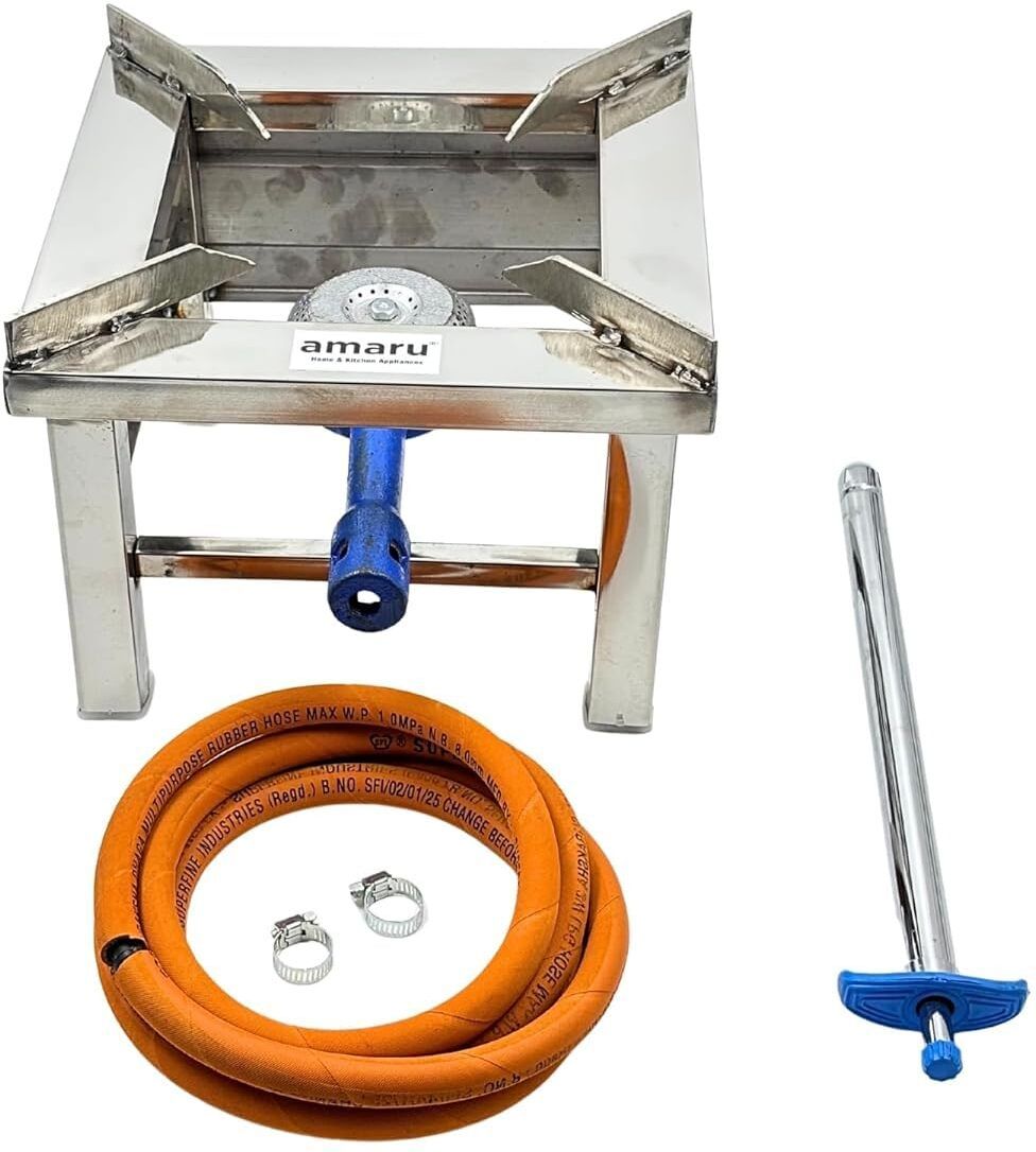 Square Chulha Canteen Bhatti Commercial Small-10Lx10Wx8H Stainless Steel Manual Gas Stove-image-11