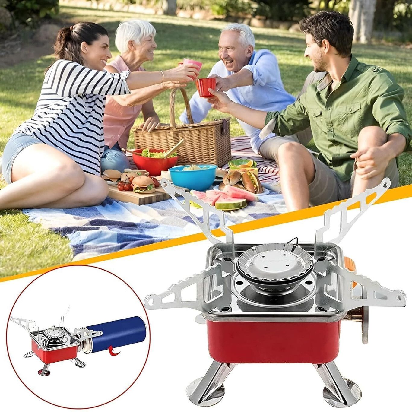 techel Small Foldable Gas Stove for Hiking, Travel, Outdoor Cooking, and Campin Stainless Steel Manual Gas Stove-picture-8