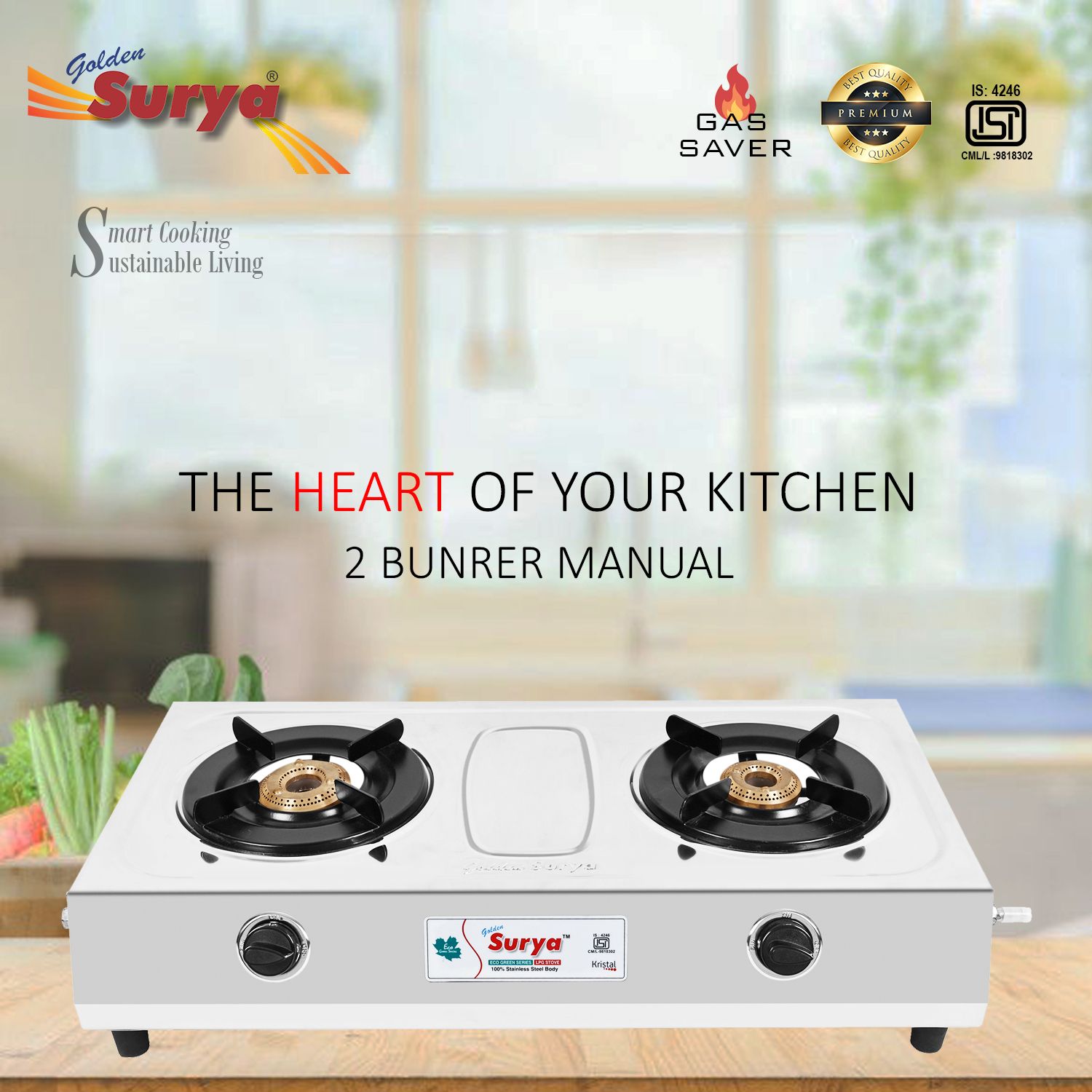 ISI Certified 2 Burner Gas Stove | 1 Year Warranty | Brass Burners | LPG Use" Stainless Steel Manual Gas Stove-image-22