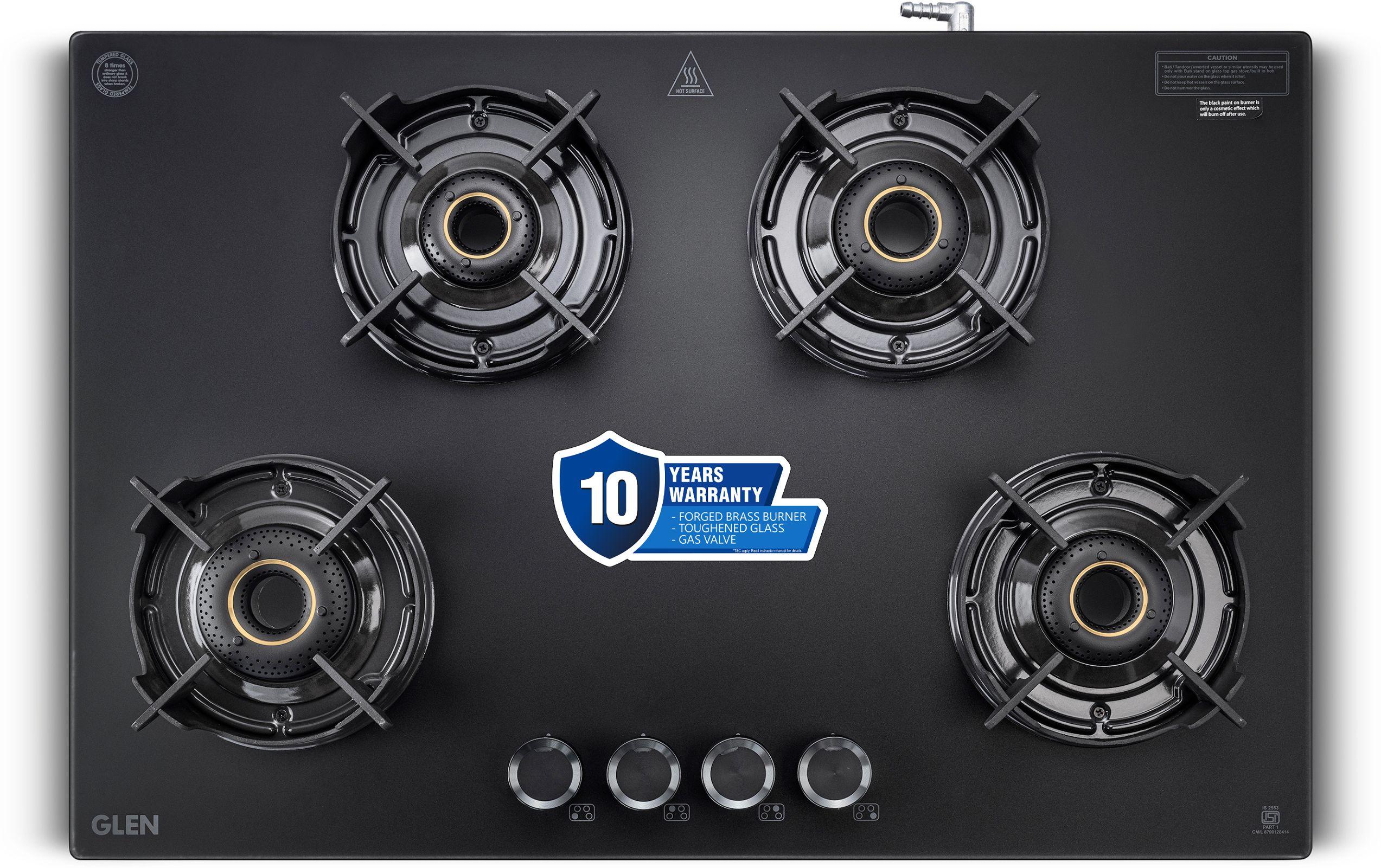 Premium LPG Gas Stove 4 Burner | Matt Glass & Frame | Forged Brass Burners | Glass Manual Gas Stove-image-23
