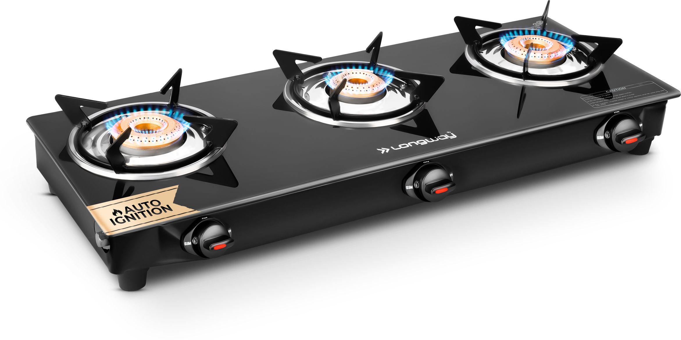 longway Premium ISI Certified, Glass-top|Spill-proof, Easy-clean design|Anti skid legs, Stainless Steel, Glass Automatic Gas Stove-picture-1