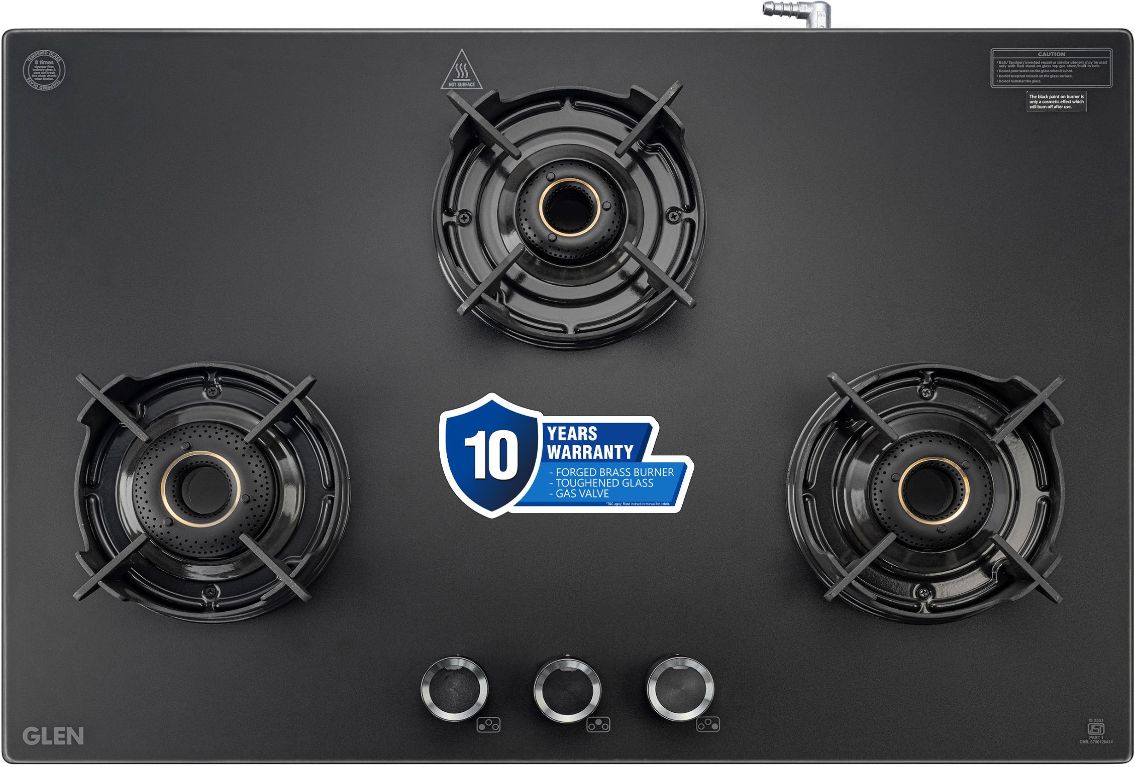 glen Premium LPG Gas Stove 3 Burner | Matt Glass & Frame | Forged Brass Burners | Glass Manual Gas Stove-picture-36