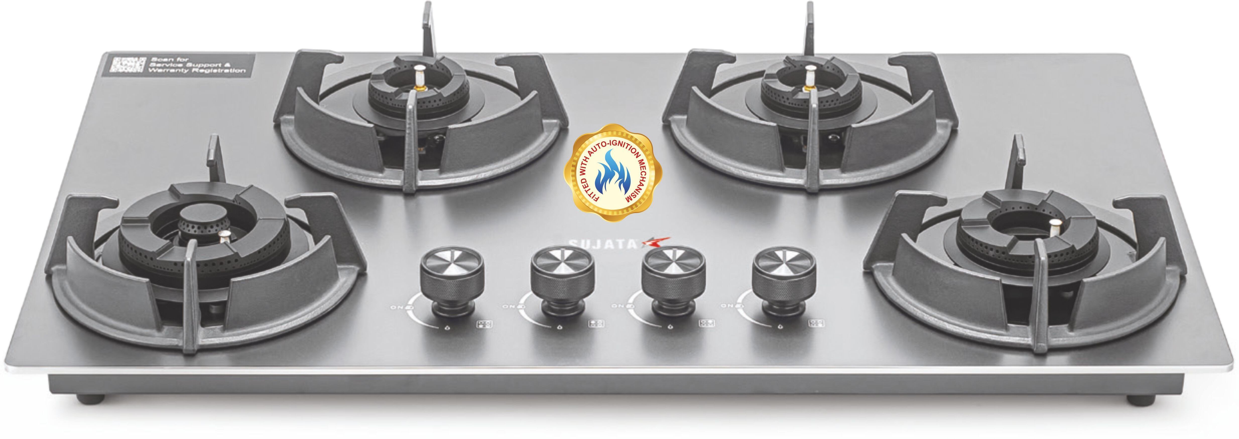 sujata Osmium 4B Auto Ignition Gas Stove Fast Cooking Hob Design Iron, Stainless Steel Automatic Hob-picture-24