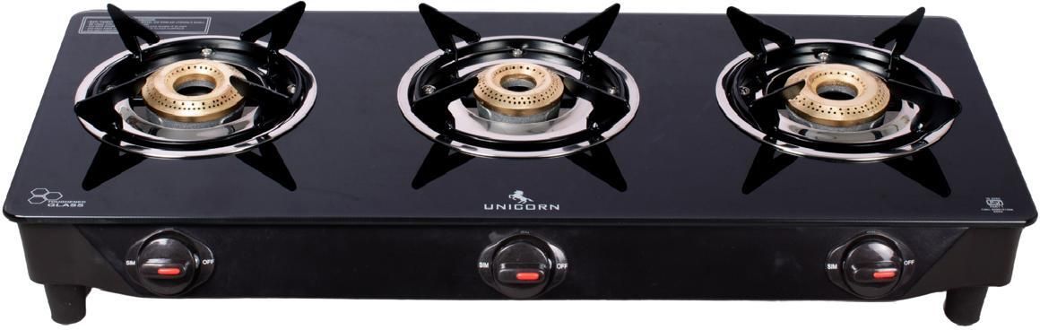 GT-3B-BLACK Glass, Stainless Steel, Brass Manual Gas Stove-image-49