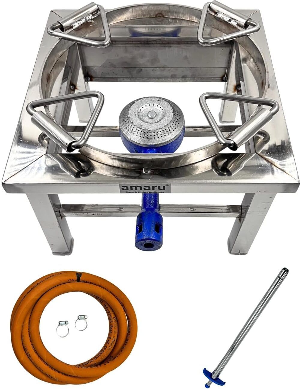 Square Chulha Round Ring Canteen Bhatti Commercial Large-14Lx14Wx10.5H Stainless Steel Manual Gas Stove-image-16
