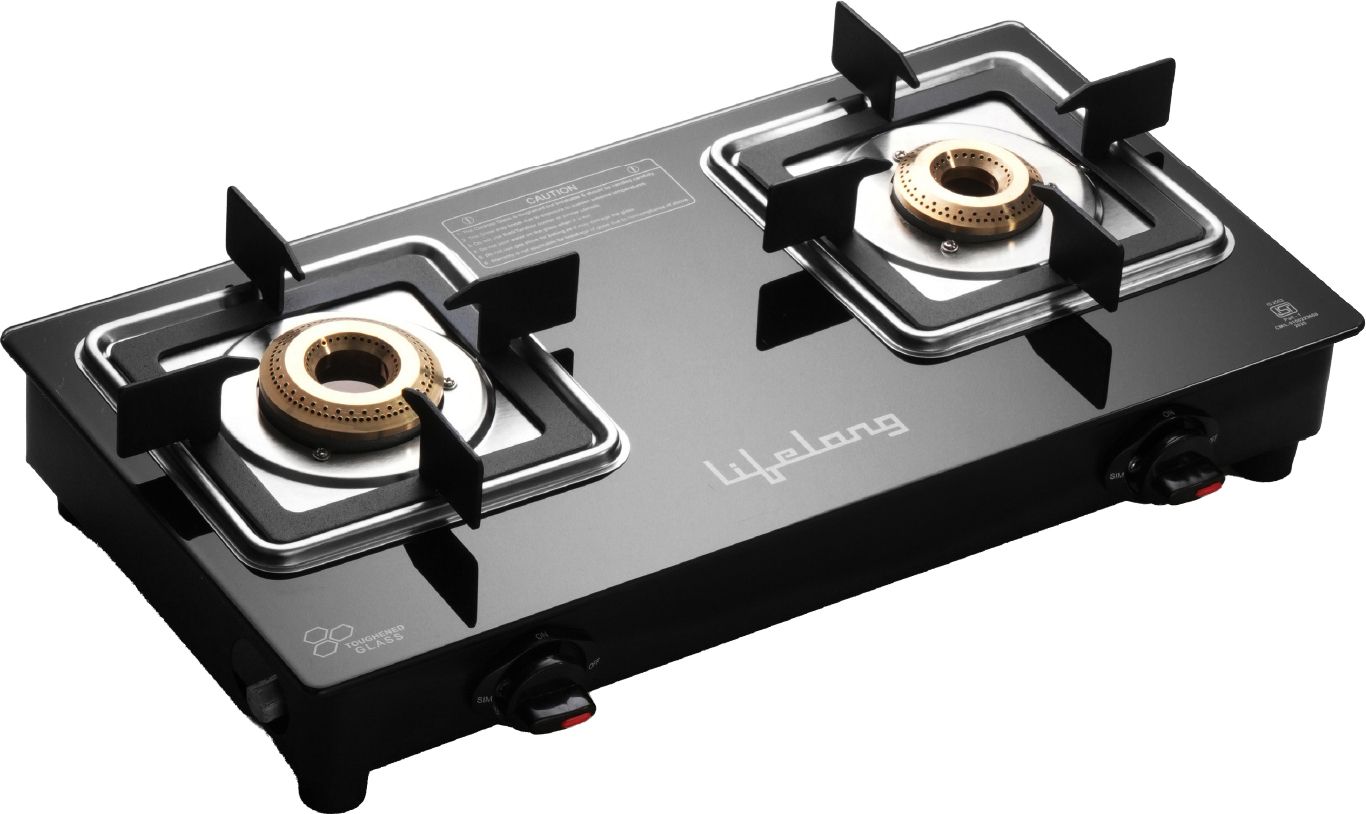 Gas Stove with Toughened Glass Top | High-Efficiency Burners & Anti-Skid Legs Glass Manual Gas Stove