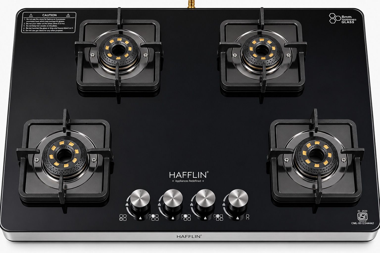 HAFFLIN 4B Hob Top Saphire Aluminium, Glass, Stainless Steel Manual Gas Stove-picture-21