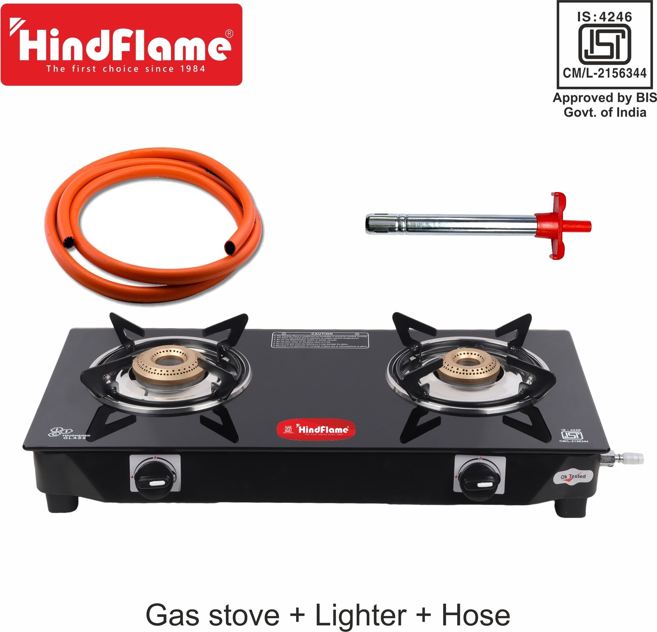 Surya Gas Stove Combo - 2B Pixel + 1 Ligher + 1 Hose pipe Glass Manual Gas Stove-image-49