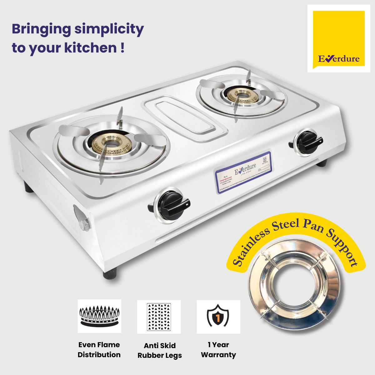 2B Duro Stainless Steel Coil Sheet Body | Cast Iron Burner | Stainless Steel Manual Gas Stove