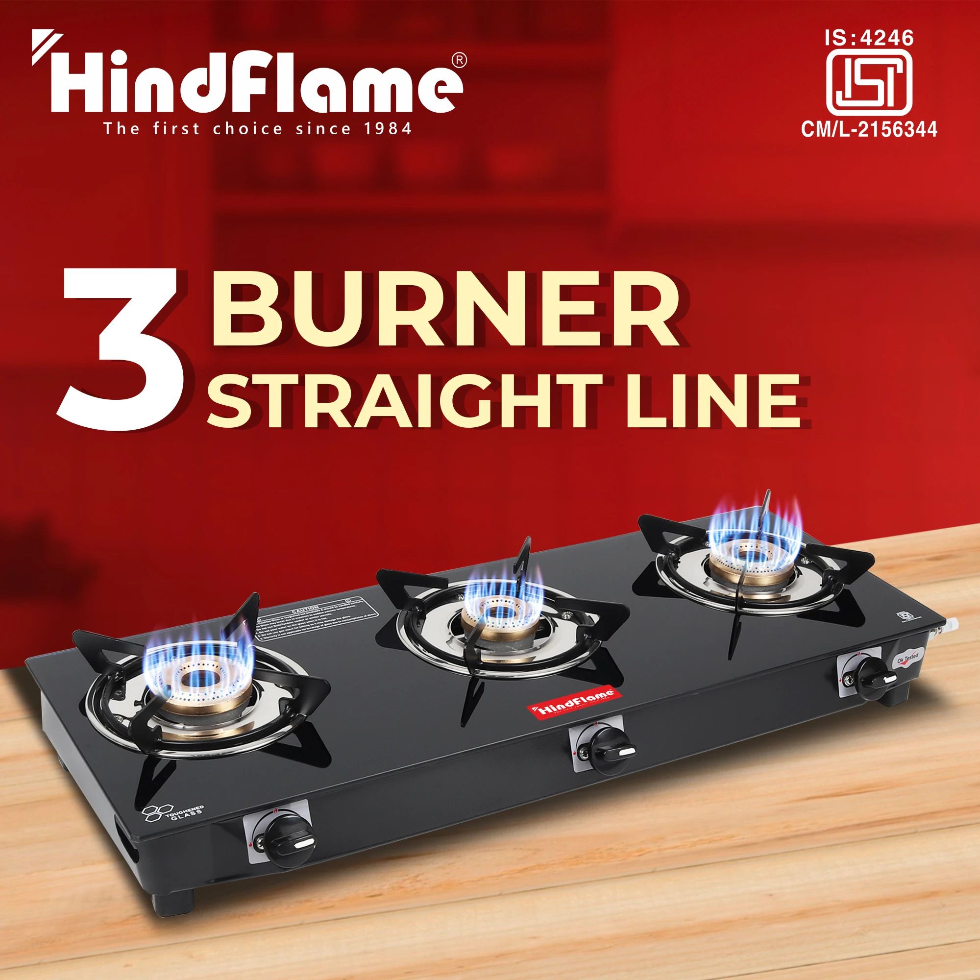 3 Burner Straight Line Black Toughened Glass Manual Gas Stove-image-21