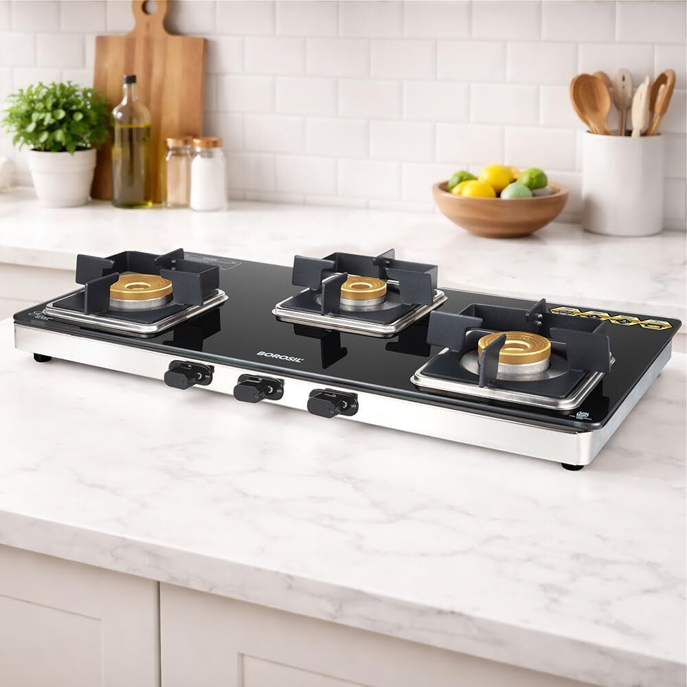 Borosil Flame Star Pro 3 Burner Gas Stove | 6mm Glass | Brass Burners Glass Manual Gas Stove-image-17