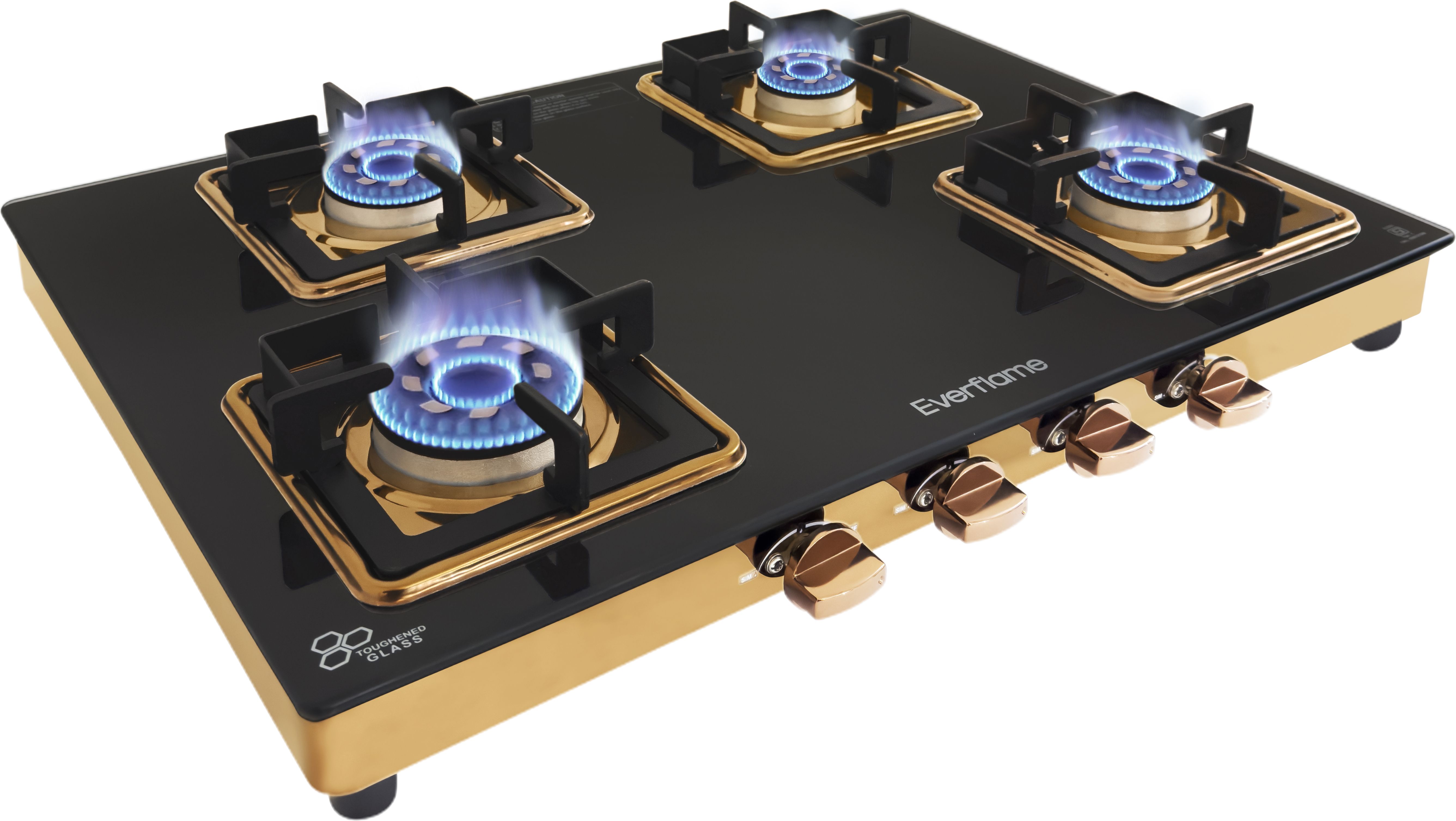 Aurum 4B | ISI Certified | Gold Stainless Steel Frame | Forged Brass Burner Glass Manual Gas Stove-image-24