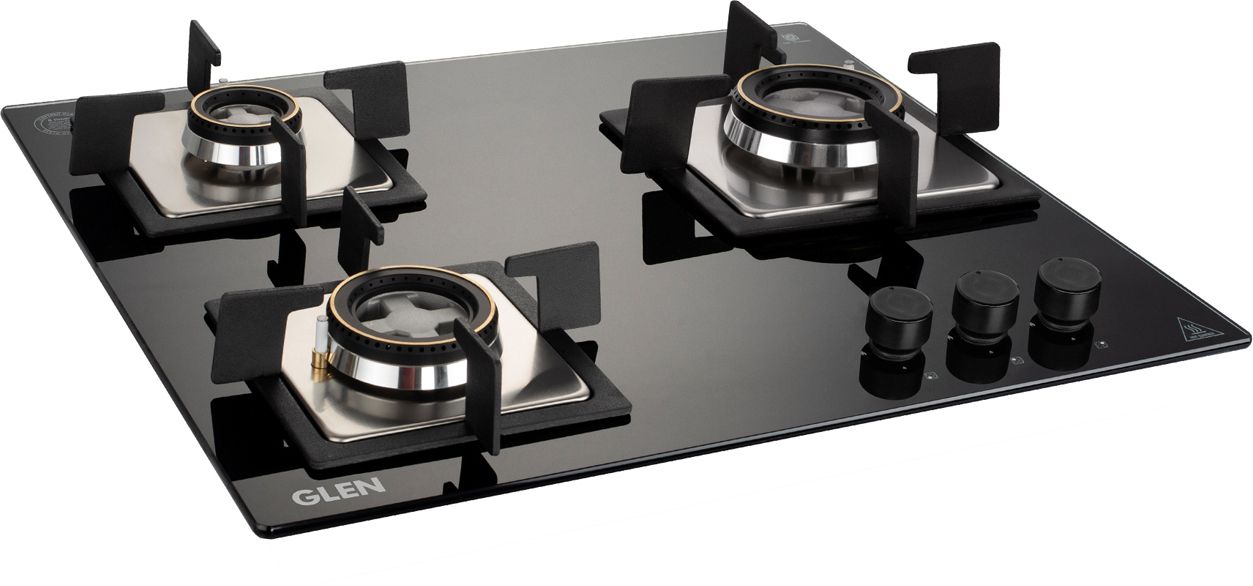 3 Burner Built in Glass Hob with Double Ring Forged Brass Burner Glass Automatic Hob-image-2