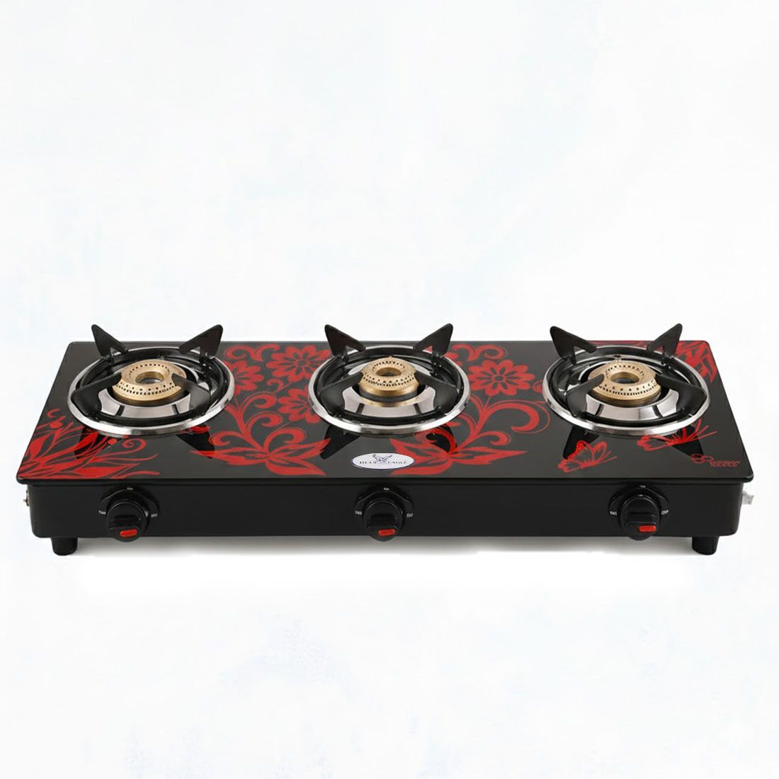 Smart Red Flower Glasstop Manual Red 3 Burner body Cast Iron Manual Gas Stove-image-48