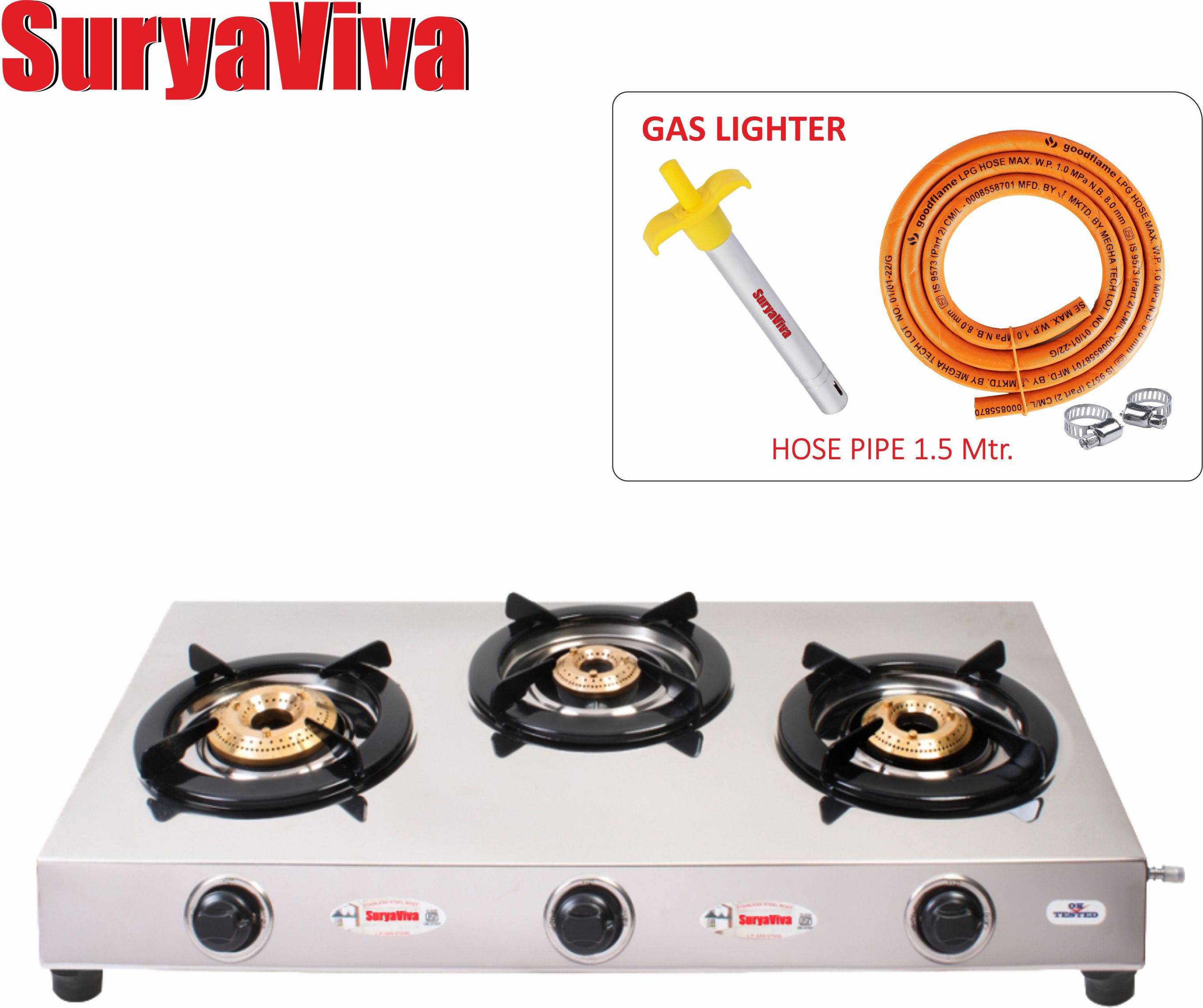 Super 3B Gas Stove + Hose pipe & Lighter | Stainless Steel Manual Gas Stove-image-35