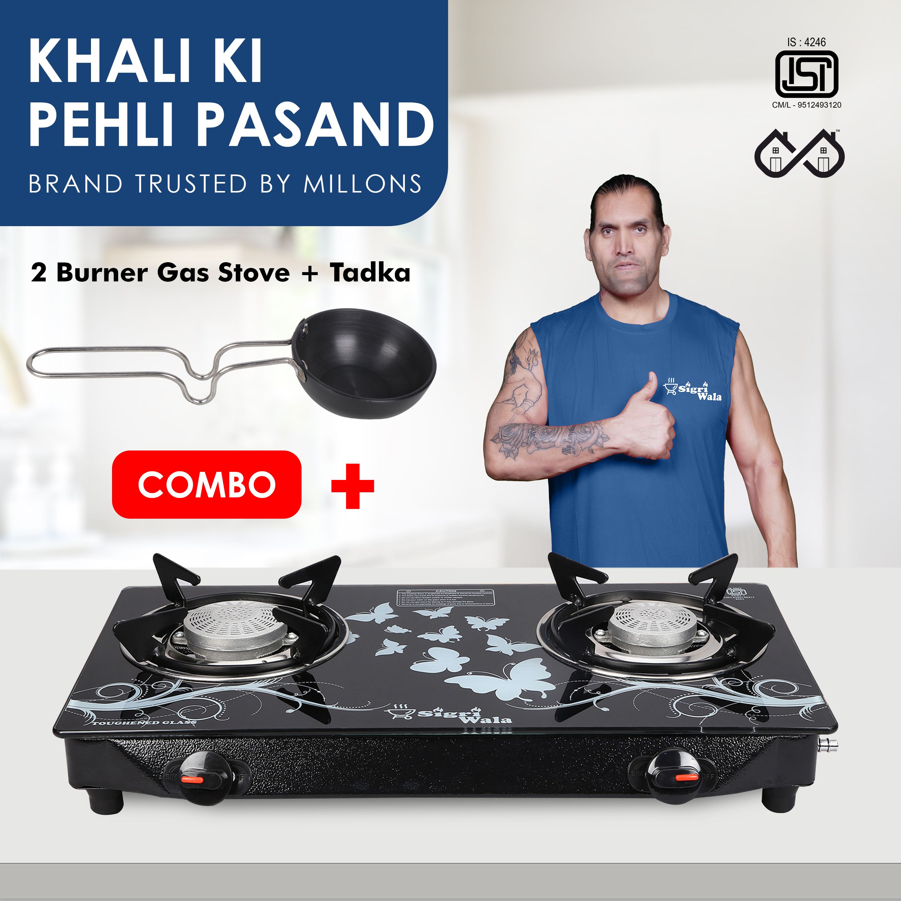 Surya Primecook Manual Cute Blkd Design Combo Tadka pan Glass Manual Gas Stove-image-36