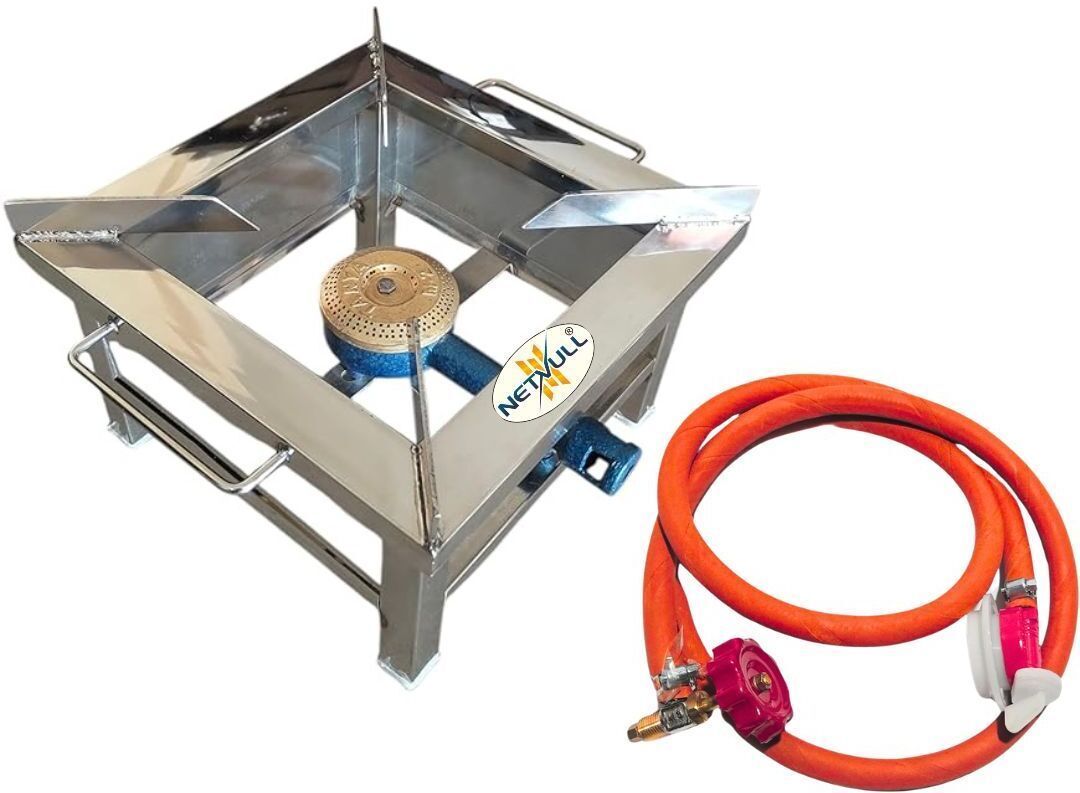 netvull Single Burner Stainless Steel Square Round Ring Chulha (12x12x8 inch) Stainless Steel Manual Gas Stove-picture-4