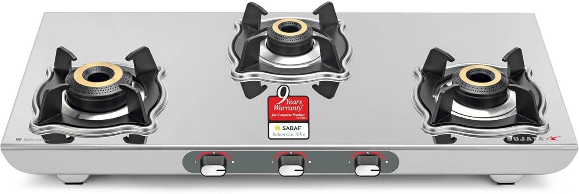 SUJATA Majestic 3 Burner Auto Ignition Gas Stove | Gas Chulha | ISI Certified | Stainless Steel Automatic Gas Stove-image-7
