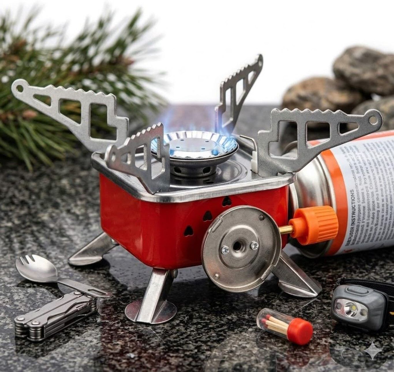 techel Small Foldable Gas Stove for Hiking, Travel, Outdoor Cooking, and Campin Stainless Steel Manual Gas Stove-picture-20