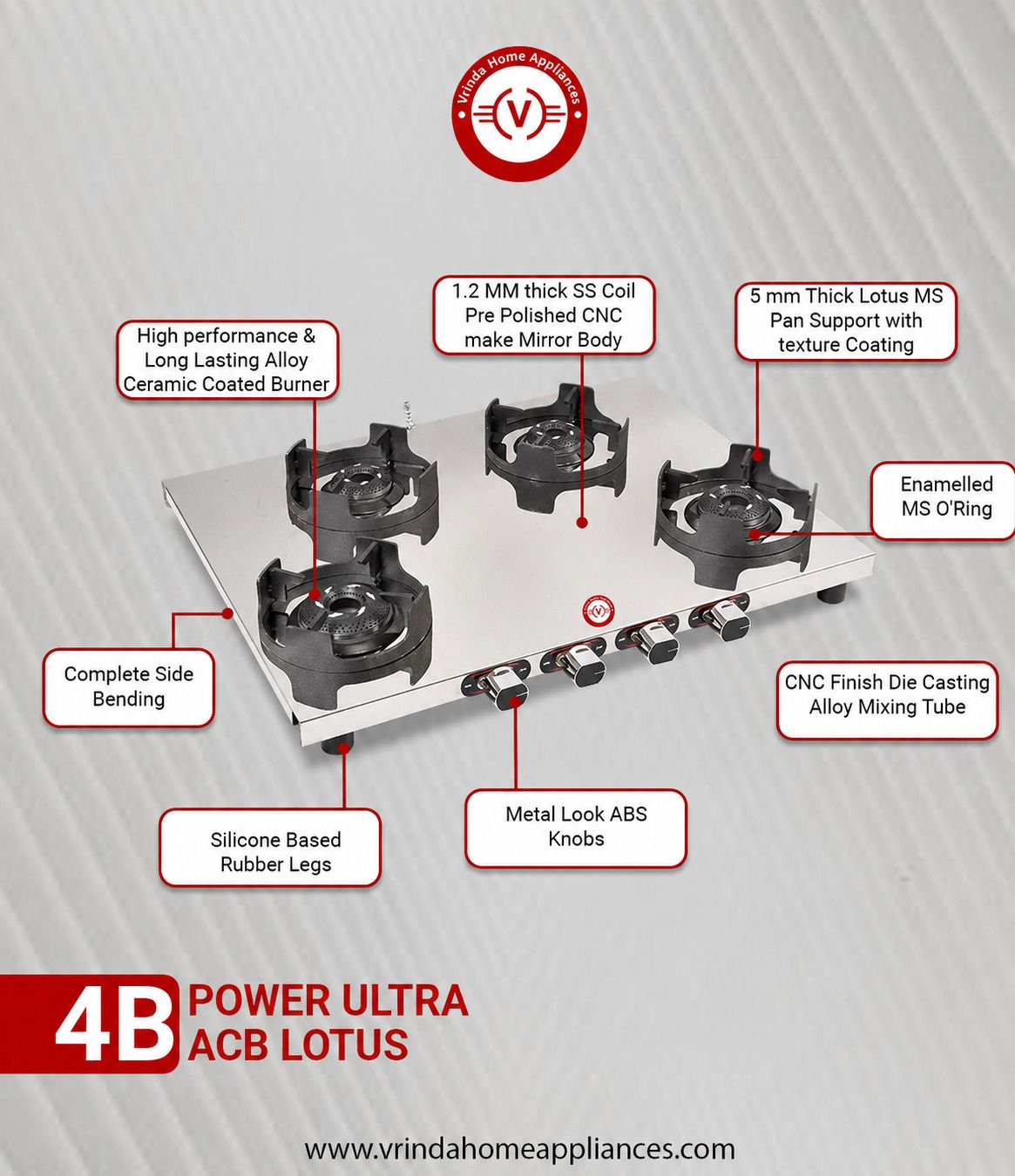 V-4B POWER ULTRA ACB LOTUS Stainless Steel Manual Gas Stove-image-34