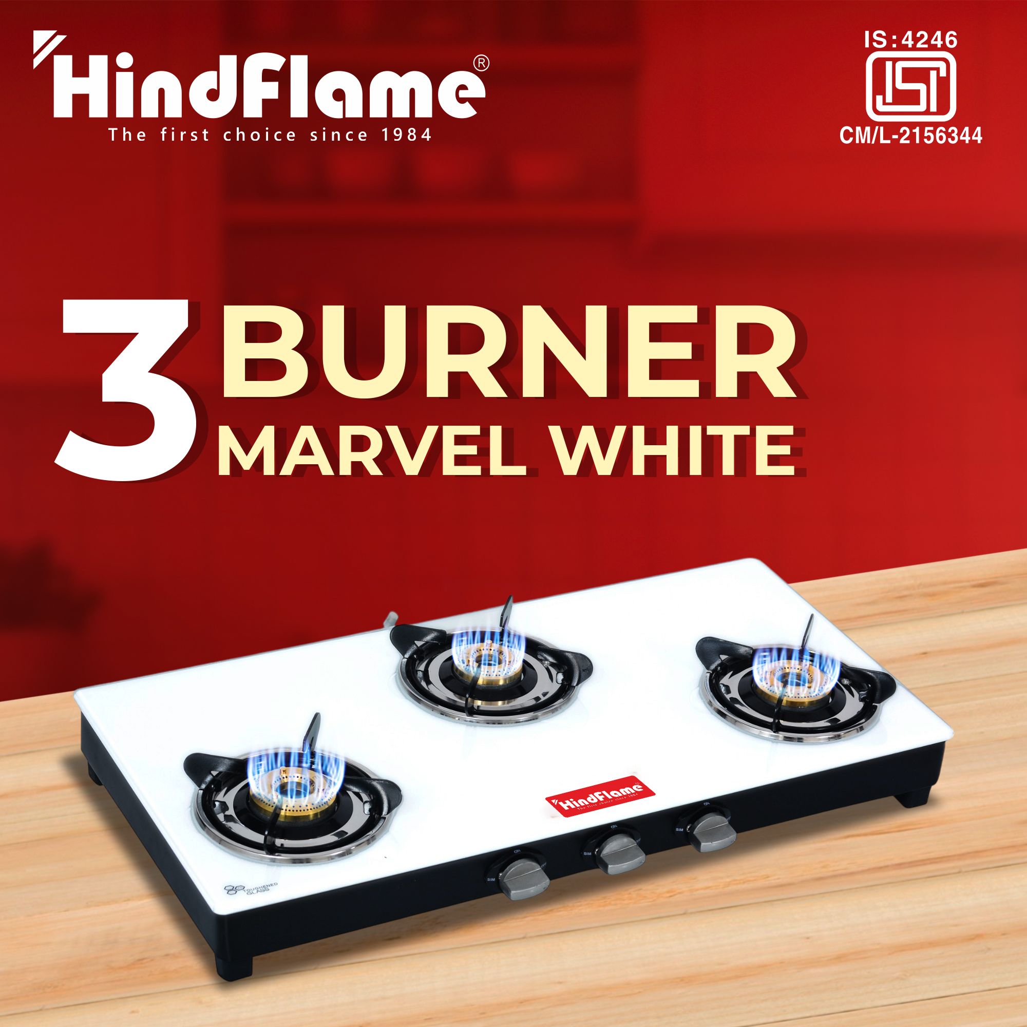 3 Burner Marvel White Toughened Glass Manual Gas Stove-image-19