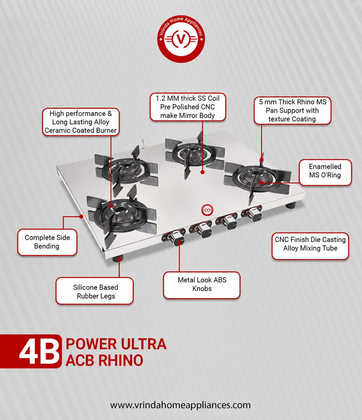 V-4B POWER ULTRA ACB RHINO Stainless Steel Manual Gas Stove-image-33