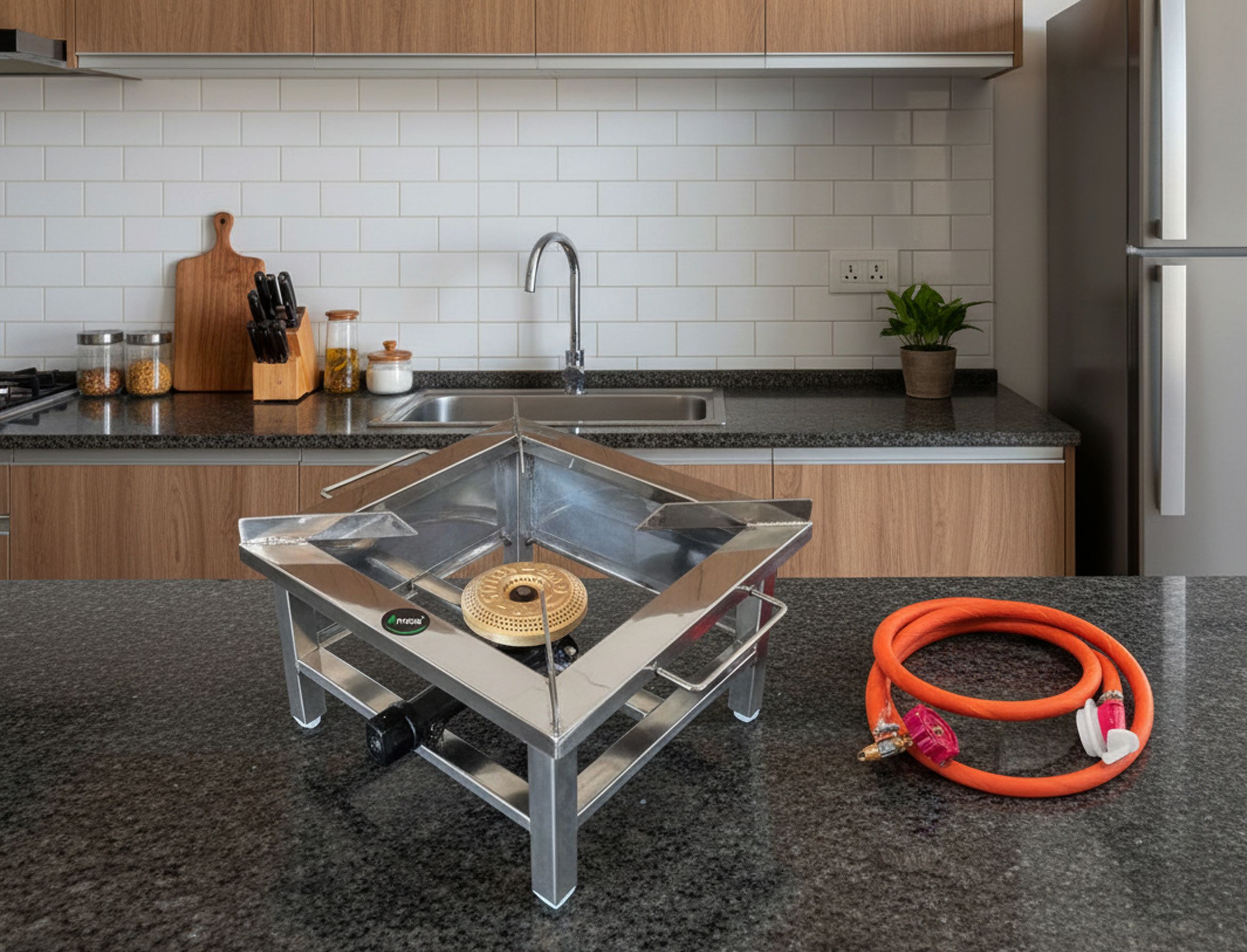 ALL FITTED 14x14 inch Home & Kitchen Gas Chulha Commercial Single Gas Stoves Stainless Steel Manual Butane Gas Stove