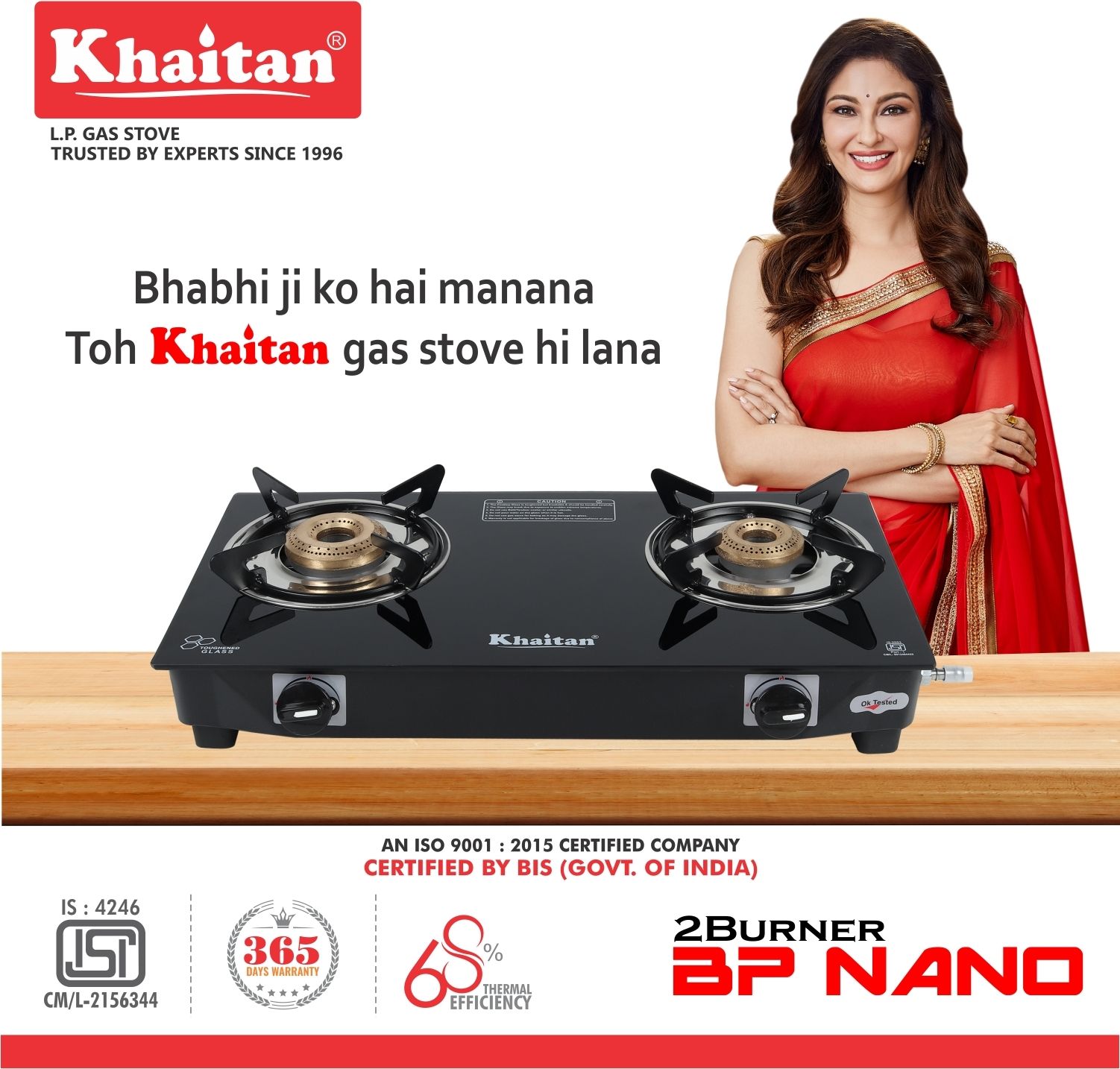 2 Burner BP Nano MS Black Glass Manual Gas Stove