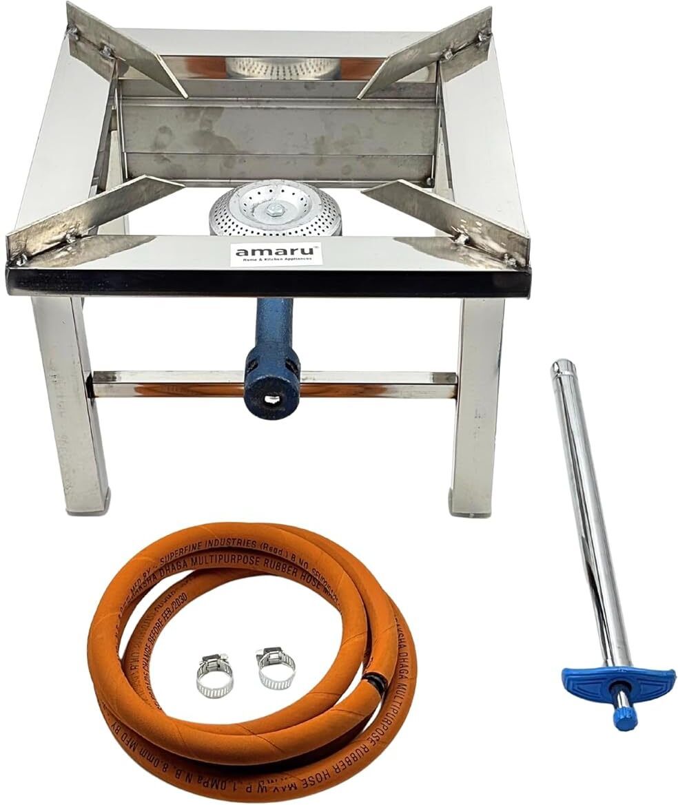Square Chulha Canteen Bhatti Commercial Medium-12Lx12Wx9H Stainless Steel Manual Gas Stove-image-10