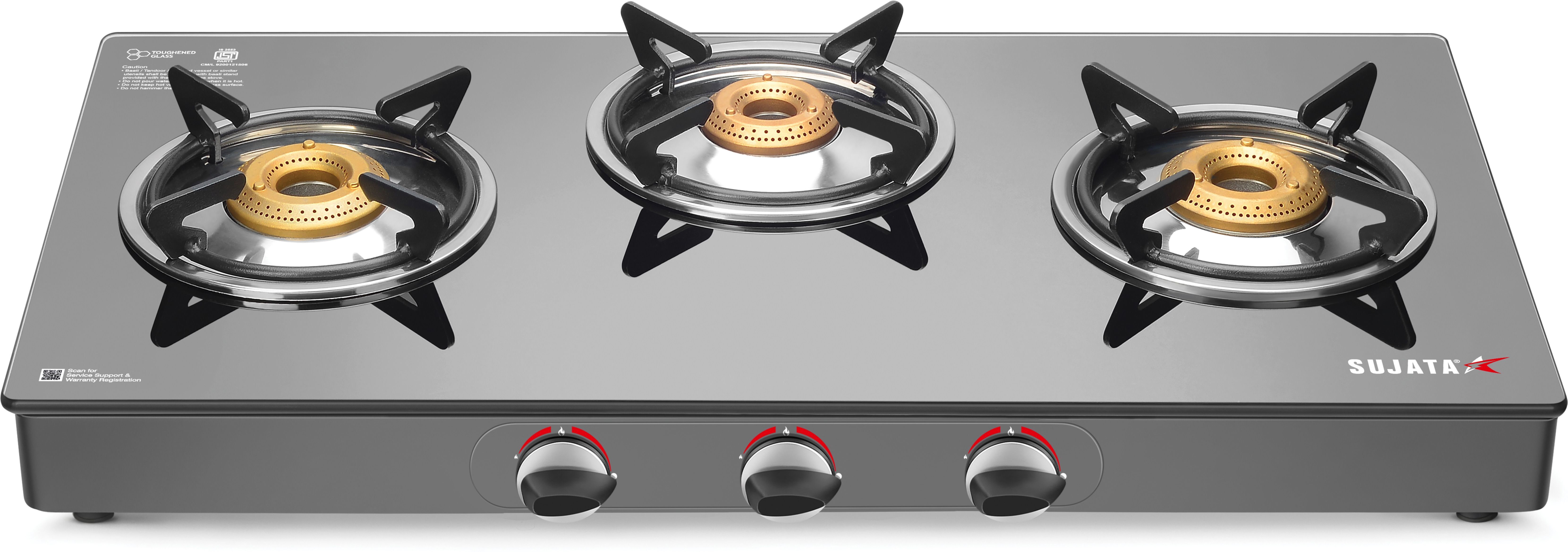 sujata Gas Stove 3 Burner |Gas Chulha for Kitchen | ISI Certified |LPG & PNG Compatible Glass Manual Gas Stove-picture-17