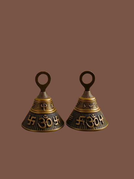 yugal industries Swastik pooja bell antique finish pack of 2 03 Brass Pooja Bell-picture-31