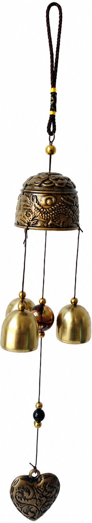 sasha es Handcrafted Brass Heart Wind Chime with 3 Bells | Decorative Hanging Bell Brass Windchime-picture-39