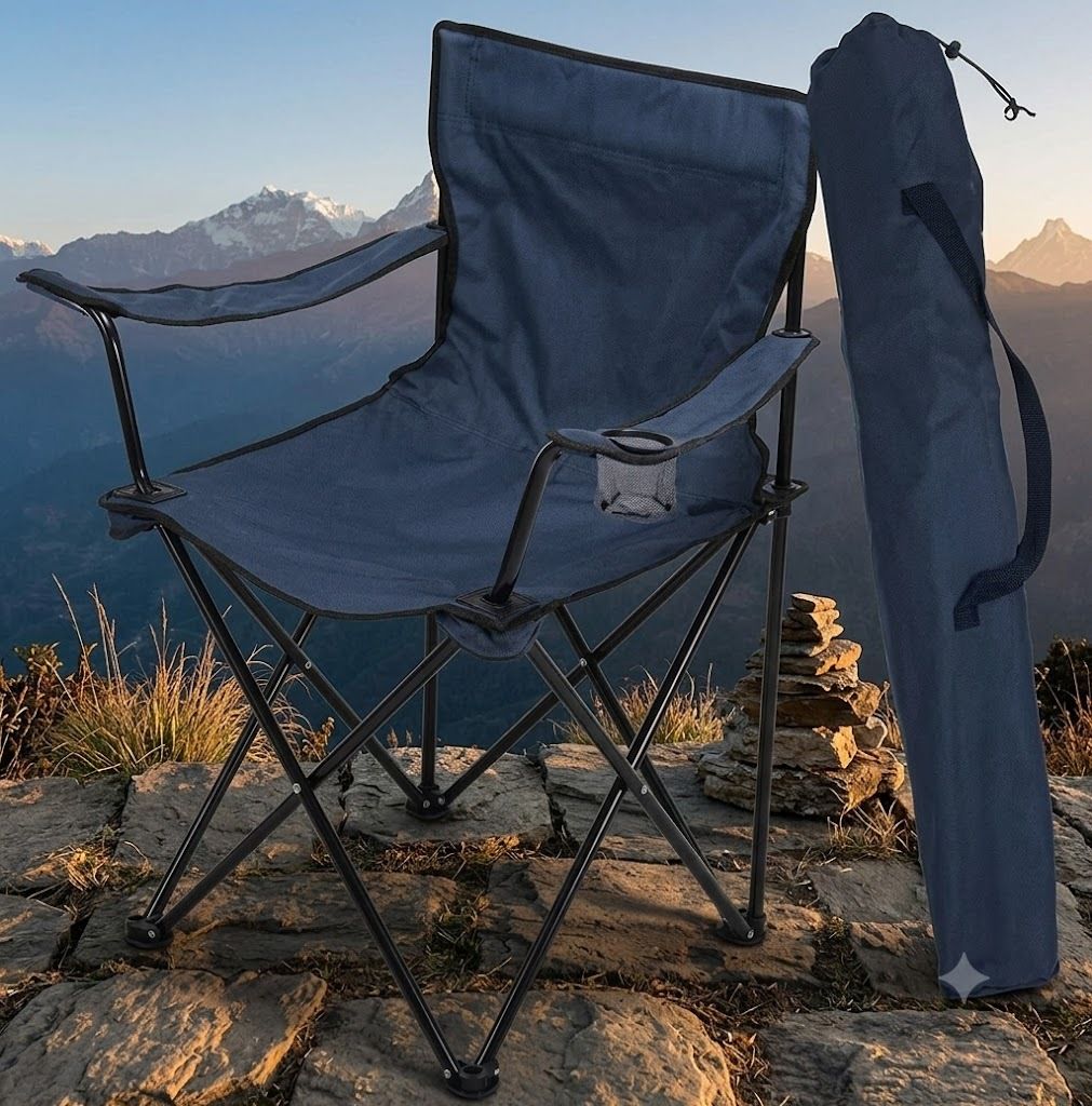 trekking lounge chair, lightweight with mesh cup holder and carry bag foldable steel, polyester inversion chair