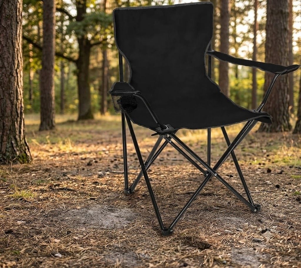 collapsible camping camp chair with beverage holder and carry bag foldable steel, polyester inversion chair