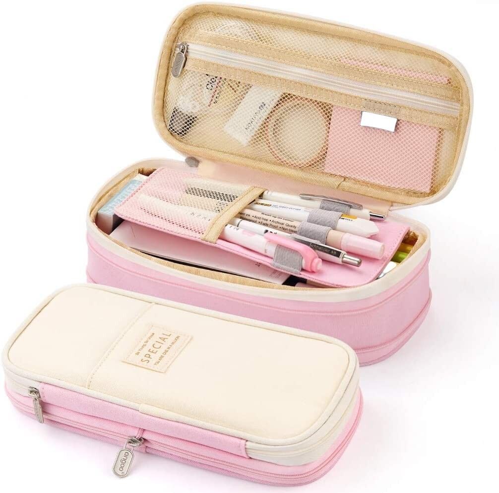 Large Capacity Expandable Pencil Pouch for School Gift Double Zipper Gift Set Geometry Box-image-7