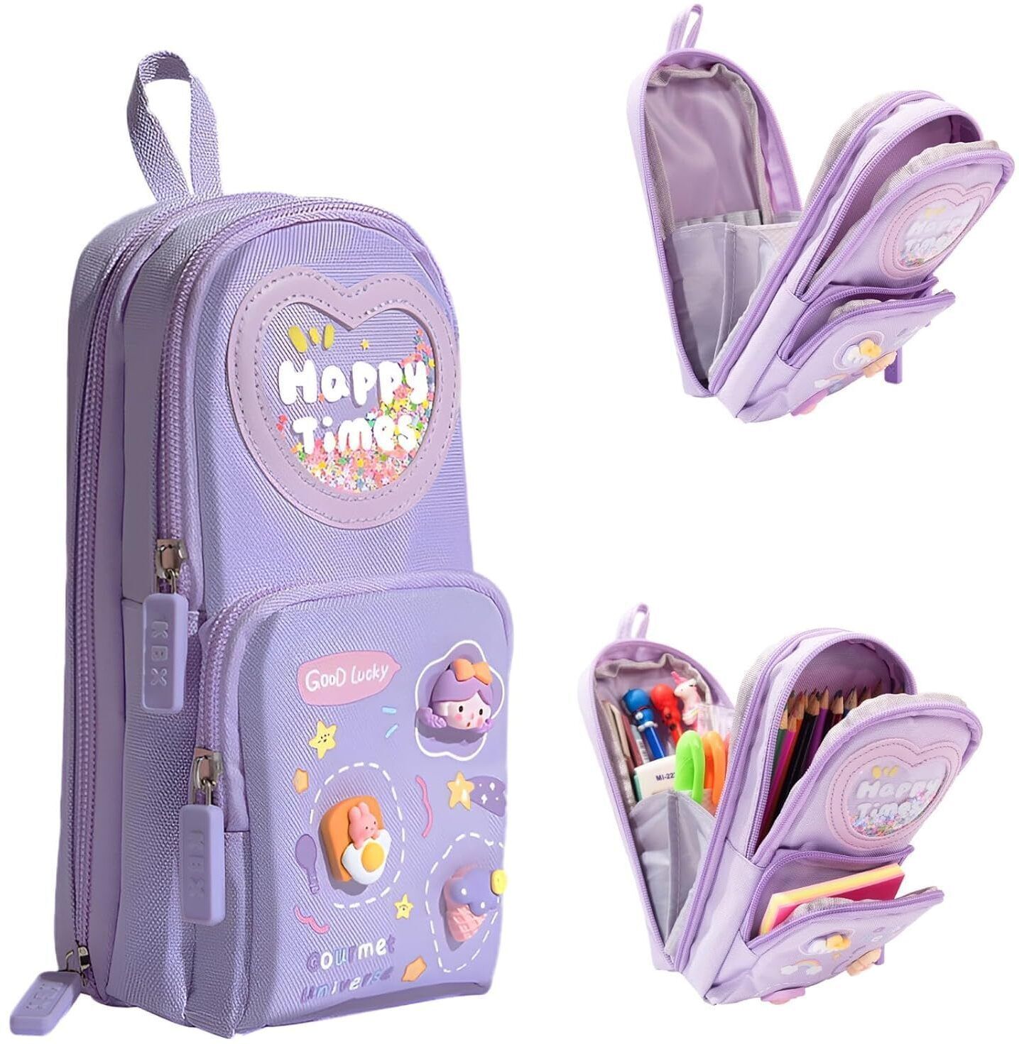 Pencil Pouch School Stationery Large Capacity Pouch for kids with 3 Sticker Geometry Box