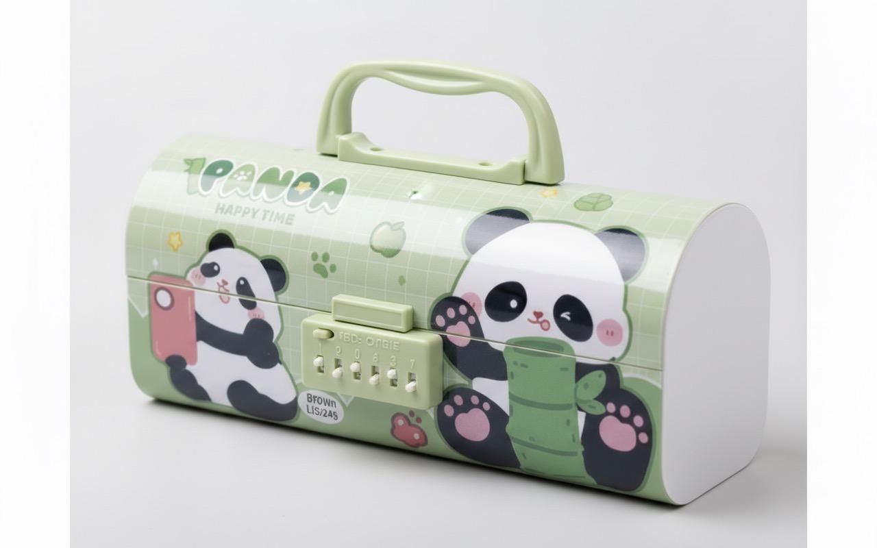 Double-Layer Lock Pencil Box Password, Mirror, Handle Gift Item Geometry Box