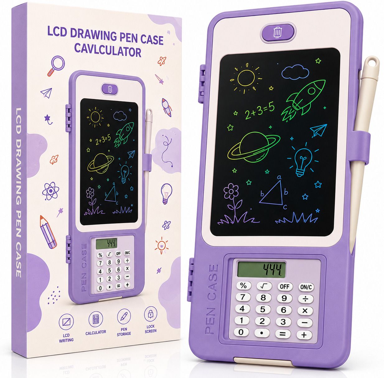 dangi LCD Writing Tablet pencil Box with Calculator & Screen Lock ( Purple ) Geometry Box-picture-40