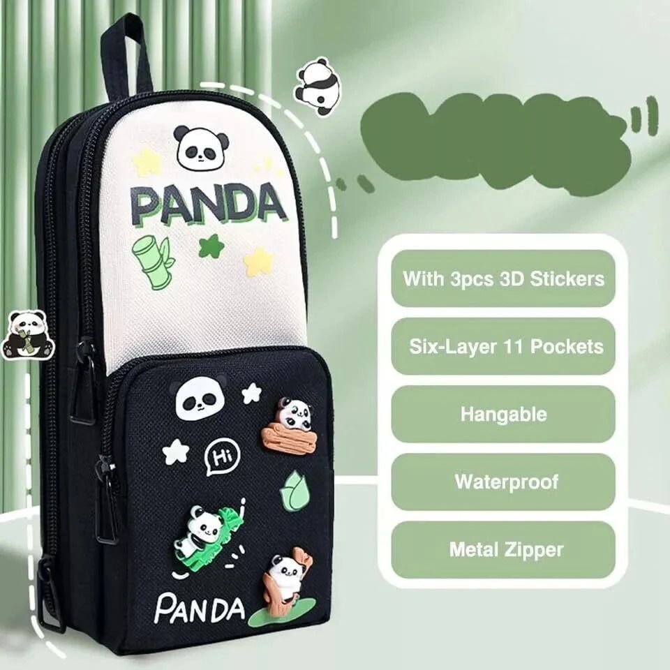 Panda Pencil pouch Multipurpose Zipper Pencil Pouch School Stationery Box Geometry Box-image-3