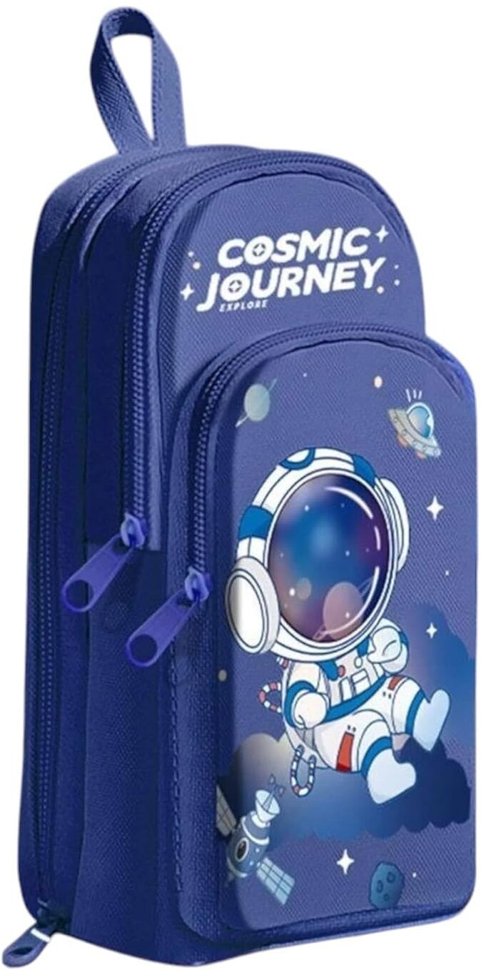 HR INTERNATIONAL Pencil pouch Canvas Space Astronaut Pencil Case, 3 Compartment Cute Aesthetic Art Canvas Pencil Box-image-44
